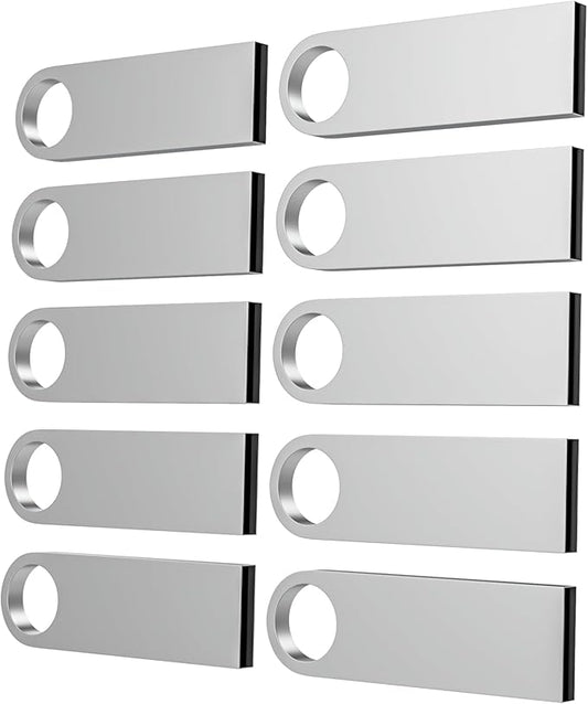 ABLAZE 1GB Flash Drive 10 Pack, Metal USB 2.0 Thumb Drives with Keychains USB Sticks Pendrives (Sliver)