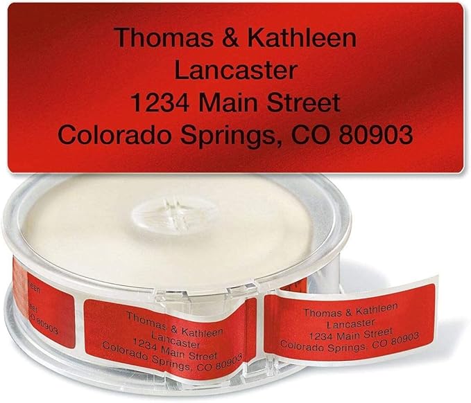 Colorful Images Red Metallic Foil Rolled Return Address Mailing Labels with Dispenser, Customize with Name & Shipping Address, 250 Self Adhesive, Easy Peel Sticker Label Roll, 3/4" x 2 1/2"