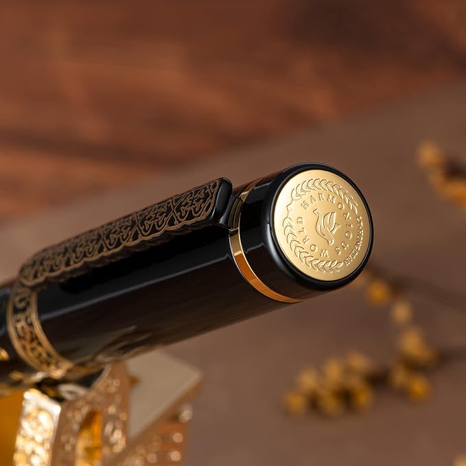 Hongdian 8037 Chinese Classical Fountain Pen, Iridum Extra Fine Gold Nib with Chinese Deer Totem Design, Smooth Writing Pen with Ink Converter and Metal Pen Box Set