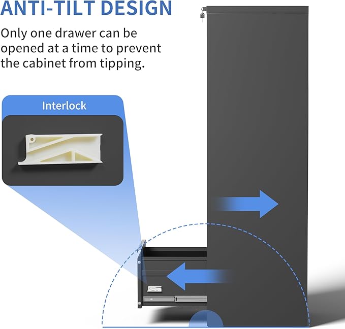 5 Drawer File Cabinet with Lock, Vertical Filing Cabinets for Home Office, Locking File Cabinet Hanging Files for A4/ Legal/Letter, Require Assembly, Black