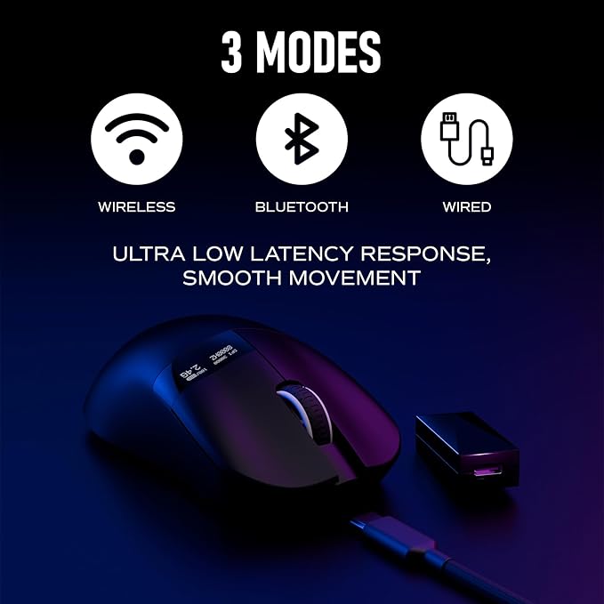 Chilkey Glacier LW 8K M Wireless Gaming Mouse with Screen - 49g Super Lightweight - Dual 8K Polling - Maximum 30000 DPI - Optical Switch - Tri-Mode 2.4G/USB-C/Bluetooth 5.2 - Black