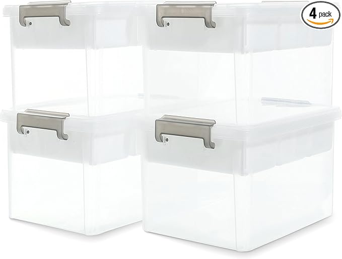 Citylife 17 QT Storage Box with Removable Tray Closet Organizers and Storage Clear Storage Container for Organizing, Craft, Tools, Files, Office Supplies, 4 Packs