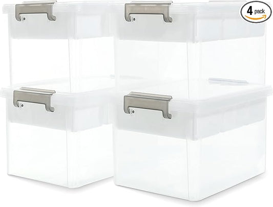 Citylife 17 QT Storage Box with Removable Tray Closet Organizers and Storage Clear Storage Container for Organizing, Craft, Tools, Files, Office Supplies, 4 Packs