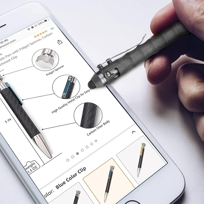 Cool Hand 4.5'' EDC Ballpoint Ink Refillable Bolt Action Tactical Pens Stylus for Touch Screen, Ergonomic Grip, Hold in Texture with Finger Grooves