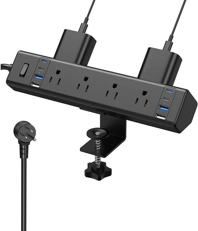Desk Clamp Power Strip, 40W Total Fast Charging Station, Desk Edge Mount Power Strip, 8 USB Ports(4 USB C) & 8 AC Outlets, Fit 1.9" Tabletop Edge(6Ft 14AWG Cable)