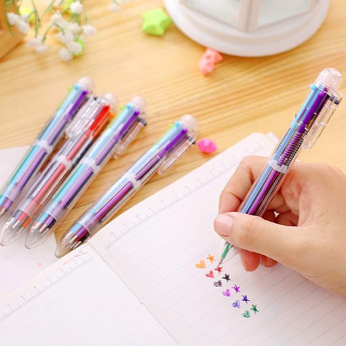 Hutou 0.5mm 6-in-1 Multicolor Ballpoint Pen 6 Colors Retractable For Kids Party Favors (12 Pack)