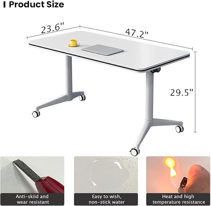 Conference Table Folding Conference Table, Modern Conference Room Table White Meeting Table Flip Top Large Mobile Training Tables, Mobile Training Seminar Tables for Office Classroom (4pack 47.2in)