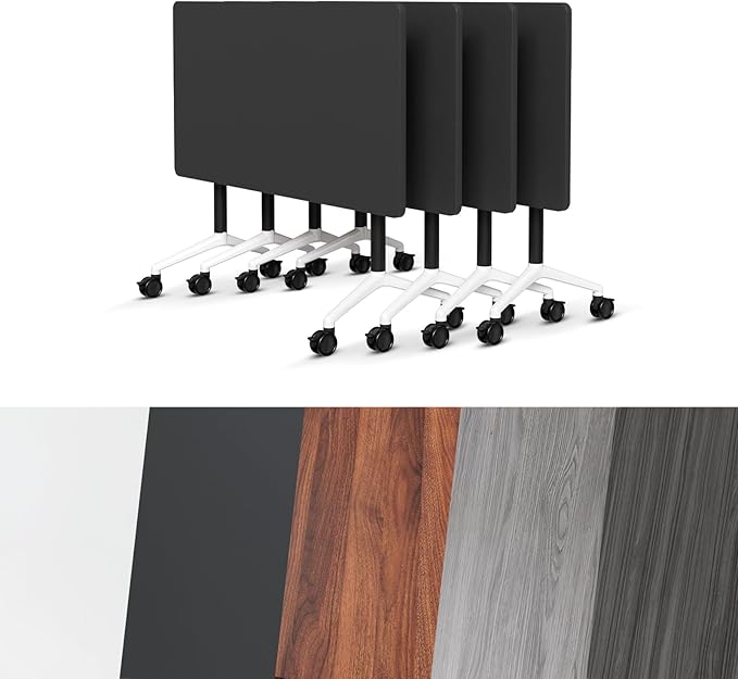 Conference Room Table, Folding Conference Tables,Thicken Grey Tabletop,Flip Top Wooden Seminar Meeting Room Table for Conference Room Offices (4, Black, 55.1”)