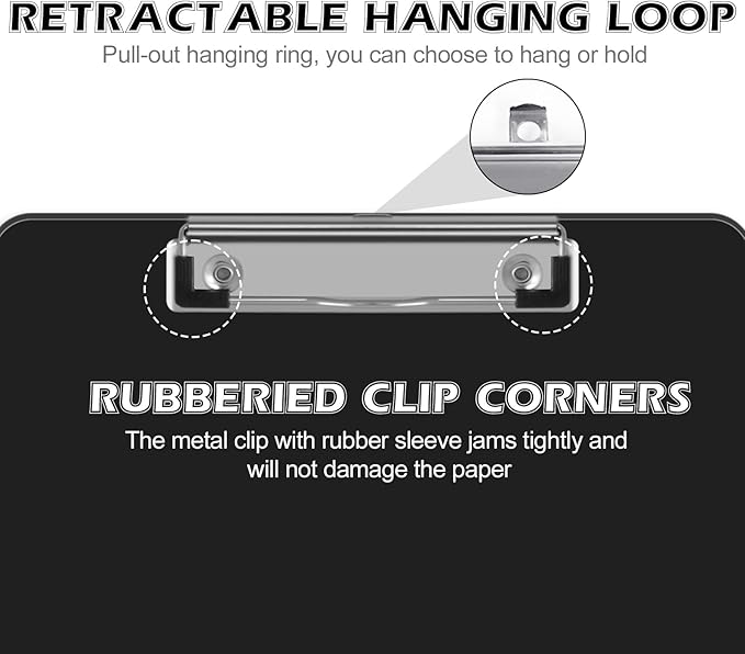 HERKKA 15 Pack Plastic Clipboards - Black, Low Profile A4 Letter Size, 12.5 x 9 Inch