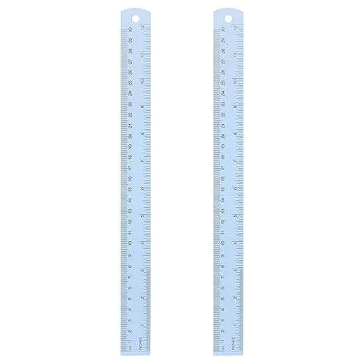 HARFINGTON 2pcs Metal Straight Ruler 30cm Metric SAE Aluminum Alloy Measuring Rulers Scale Tool with Hole for Measure Study Reading Classroom Office, Light Blue