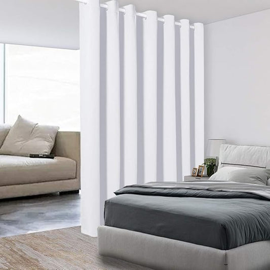 BONZER Extra Wide Room Divider Curtain Screen Partitions Total Privacy Wall Blackout Curtains for Home Theatre, Storage, 108L x 120W Inch (9L x 10W ft), 1 Panel, Greyish White