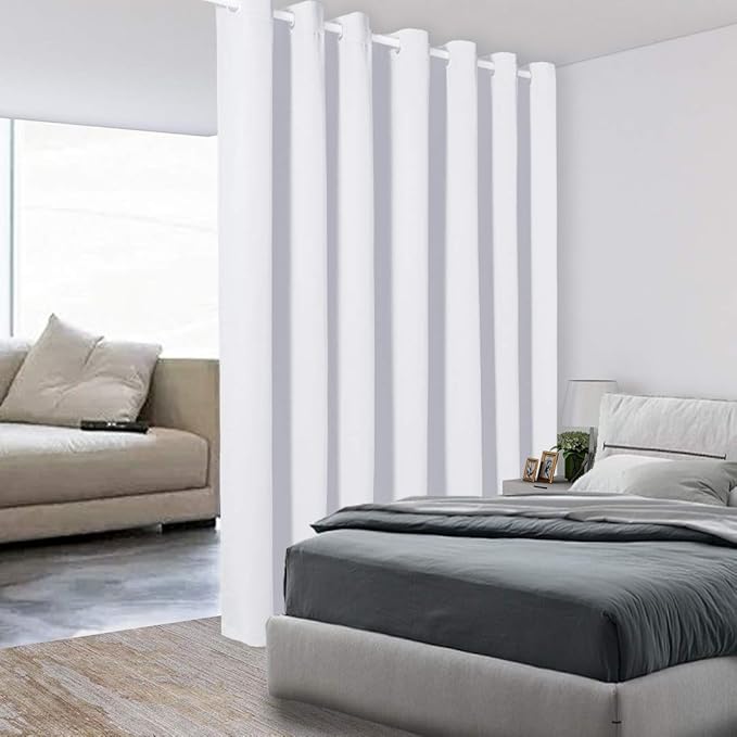BONZER Extra Wide Room Divider Curtain Screen Partitions Total Privacy Wall Blackout Curtains for Shared Room, 96L x 120W Inch (8L x 10W ft), 1 Panel, Greyish White