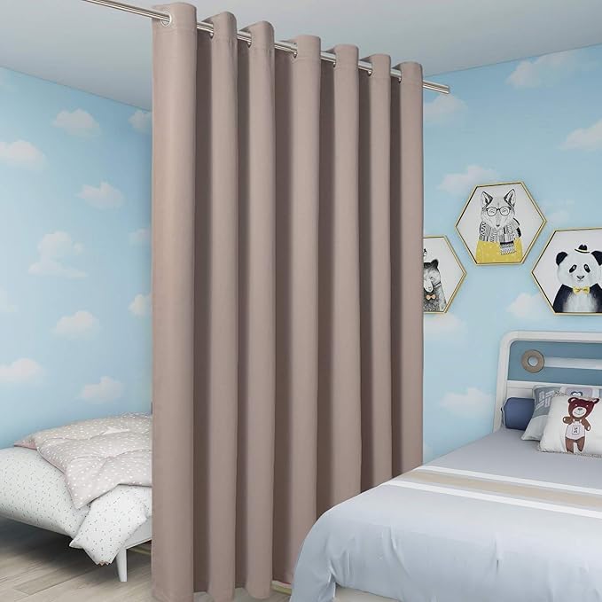 BONZER Room Divider Curtain Total Privacy Wall Noise Reducing Extra Wide Blackout Curtains for Patio Sliding Glass Door, 96L x 150W Inch (8L x 12.5W ft), 1 Panel, Khaki