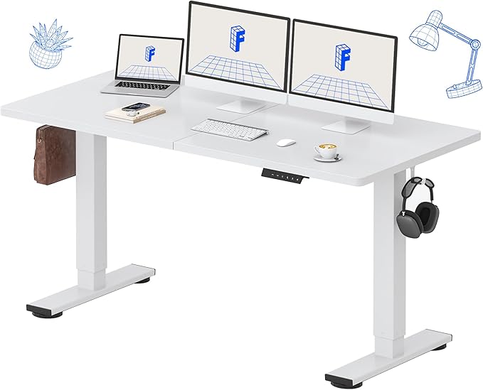 FLEXISPOT Standing Desk 63 x 24 Inch Adjustable Height Desk Home Office Computer Workstation Sit Stand Desk, White Top + White Frame