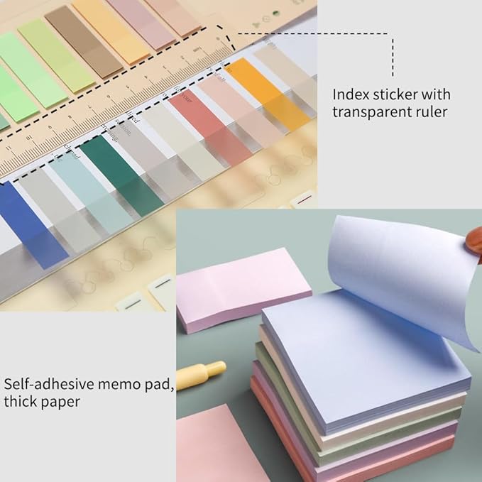 HVOMO Stationery Set,1 large-capacity pencil case,5 quick-drying pens,50 waterproof stickers,2 sticky note pads(200 sheets),1 set of 10-color index labels (200 sheets),Student stationery gift(Pink)