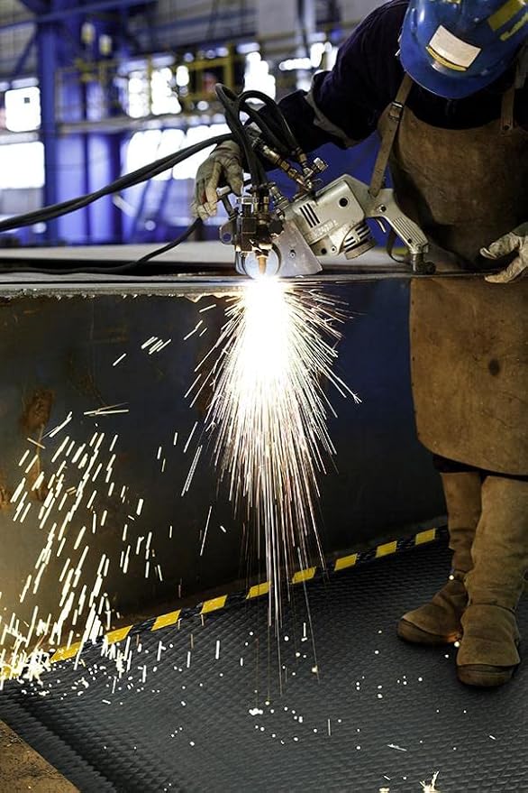 American Floor Mats Hog Heaven Premium 7/8" Black & Yellow Border 3' x 5' Nitrile Backed Anti-Fatigue Comfort Mat