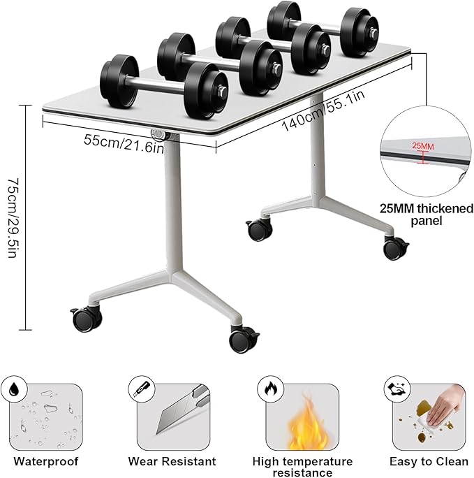 Conference Room Tables,Folding Conference Rolling Meeting Modern Training Table with Flip Top,Mobile Conference Table with Four Locking Wheels,for Meeting Room Office Classroom(2pack 55in)