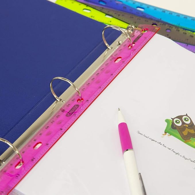 BAZIC Jeweltones Color Plastic Ruler 12" (30cm), Inches Centimeter Metric Measuring Drafting Rulers, for Students School Supplies (4/Pack), 1-Pack