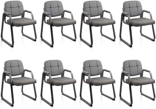 CLATINA Waiting Room Guest Chair with Bonded Leather Padded Arm Rest for Office Reception and Conference Desk Black with Sled Base Grey 8 Pack