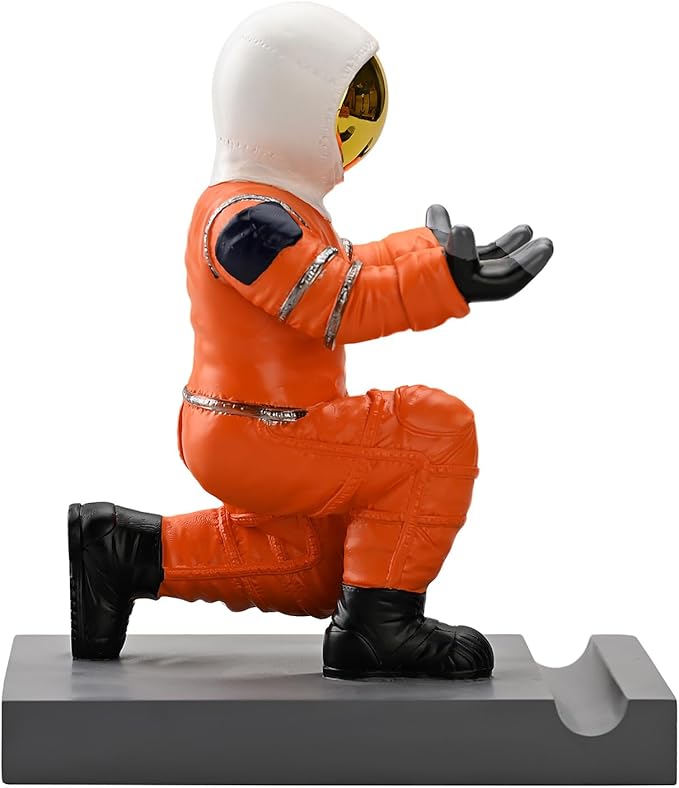 Astronaut Resin Pen Holder, Mobile Phone Stand, Device Stand, Desk Organizer Decorative Pen Holder (Orange&Golden)
