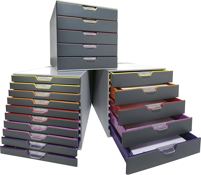Durable Varicolor 10 Drawer Unit - Gray Desktop Drawer Set with 10 Color Coded Draws - Letter to Folio Size Files - Perfect for Storing Documents and Paper Work