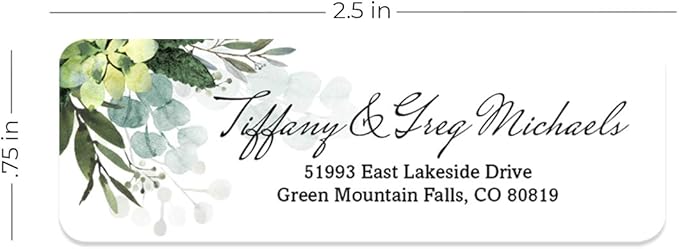 Floral Greenery Rolled Address Labels/Roll of 250 Personalized Address Labels/Designer Return Address Stickers in Elegant Plastic Dispenser