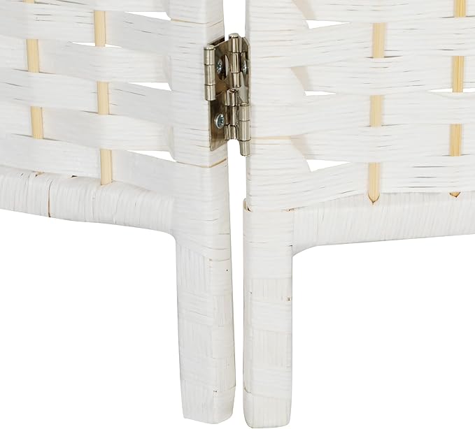 HOMCOM Room Divider, 4 Panel Folding Privacy Screen, 6FT Tall Portable Wicker Weave Partition Wall Divider for Bedroom, Home Office, White