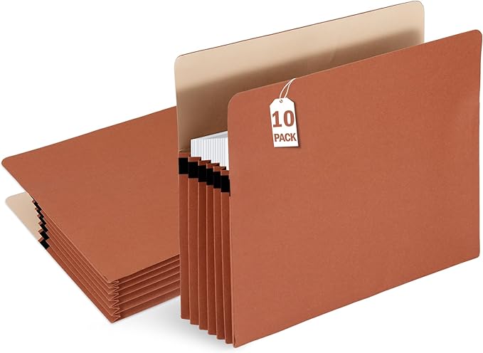10 Packs Expanding File Pockets,5-1/4"" Expandable Folder Bag,Expandable File Folders Letter Size,Accordion File Organizer for Office,School,Home,Kraft