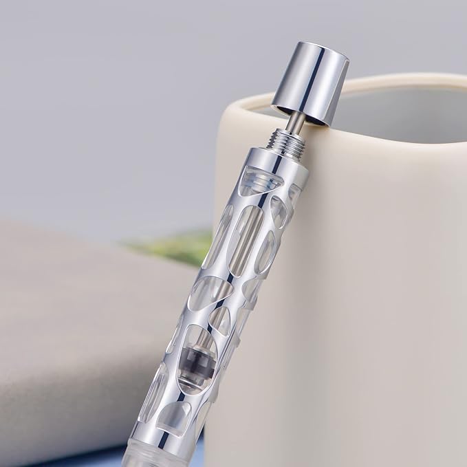 Asvine V169 Vacuum Filling Fountain Pen Extra Fine Nib, Water Drop Skeleton Transparent Clear Acrylic Pen Case Set
