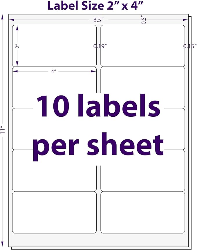 2" x 4", 100 Sheets, 1000 Blank Shipping Labels, Printable White Sticker, Shipping Labels for Laser & Inkjet Printers, Letter Size