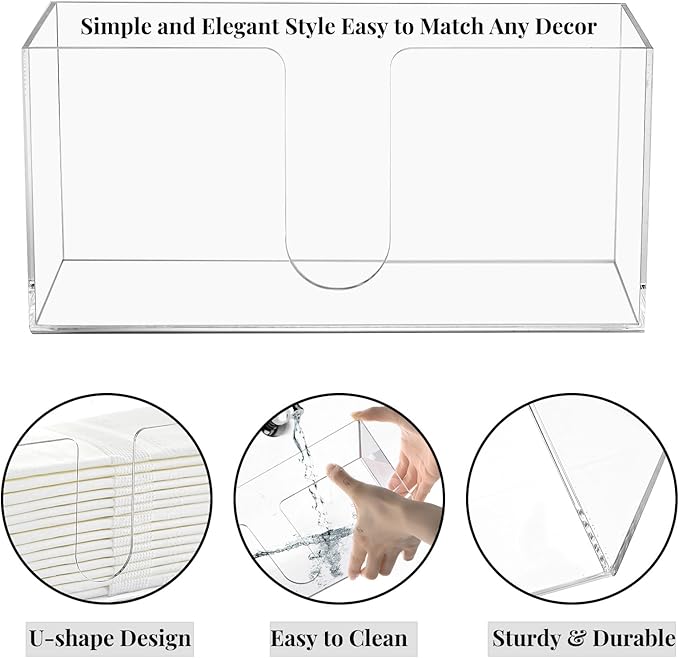 2 Pack Acrylic Paper Towel Holder, Folded Countertop Z-fold C-fold Trifold Napkin Dispenser, Clear Hand Towel Storage Holder Tray for Bathroom, Kitchen, Restaurant