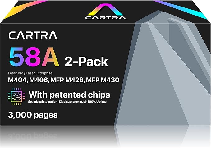 CARTRA 58A 2 Pack Toner Cartridge for HP M404 58X CF258A CF258X Black Compatible with Laserjet Enterprise M404n, M404dn, M404dw, M428dw, M428fdn, M428fdw, M428, M406dn, M406, M430f, M430