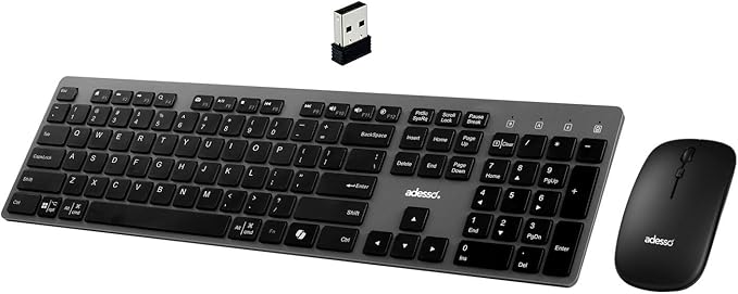 Adesso Wireless Scissor Switch Keyboard and Mouse Combo with Copilot AI Hotkey - Multi-OS Compatible for Mac, Quiet Switches, USB-A 2.4GHz Dongle