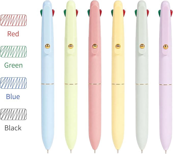 Ddaowanx Multicolor Pens, 4-in-1 Colored Ballpoint Pen 0.5mm Fine Point Smooth Writing,Nurse Accessories for Work,Gifts for Teen Girls,6-Count(Macaroon)