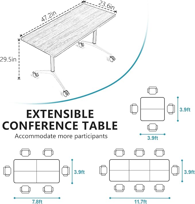 Conference Room Table, Folding Conference Tables,Thicken Grey Tabletop,Flip Top Wooden Seminar Meeting Room Table for Conference Room Offices (6, Black Drawer, 47.2“)