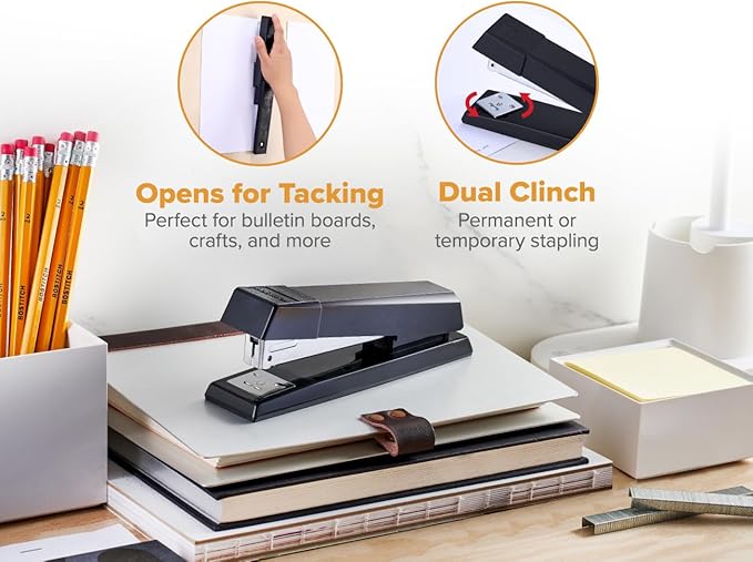 Bostitch Office Stapler, No-Jam Premium for Desktop, Includes 1,250 Staples, Full-Strip, 25 Sheet Capacity, Black, Pack of 12
