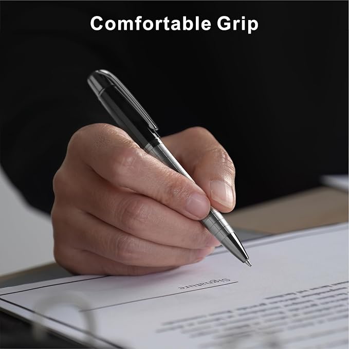 Cambond Ballpoint Pens Black Pens - Bulk Metal Pen for Journaling Gift Business Men Police Flight Attendants 1.0 mm Medium Point Nice Pen, 3 Pens with 6 Refills (Sliver with Black)