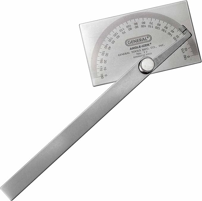 General Tools Angle Protractor #17 Stainless Steel Square Head + General Tools 88CM Tungsten Carbide Scribe and Magnet, Copper, Replaceable Tip