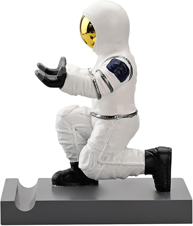 Astronaut Resin Pen Holder, Mobile Phone Stand, Device Stand, Desk Organizer Decorative Pen Holder (White&Golden)