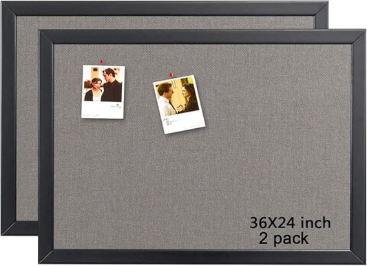 Gideal Cork Board Bulletin Board, 24 x 36 Inch Cork Boards for Walls, Large Cork Board for Office, School & Home with Imported Solid Wood Frame and Grey Canvas, Wall Mounted Notice Boards, 2 Pack
