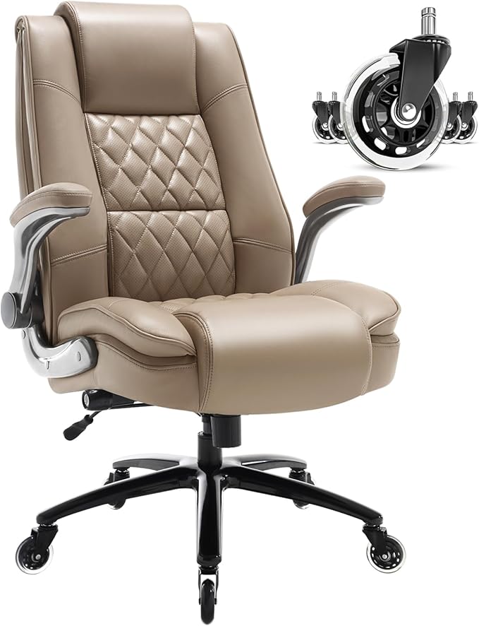 EZAKI High Back Office Chair-Flip-up Arms Executive Computer Desk Chair, Built-in Lumbar Support Thick Padded Adjustable Rock Tension Ergonomic Design for Back Pain