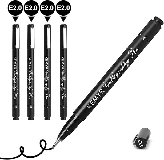 4 Micro Fine liner Drawing Art Pens Calligraphy Pens: E2.0 Size Black Art supplies Waterproof Archival Black Ink Markers For Artists,Use for Professional Watercolor,Sketching