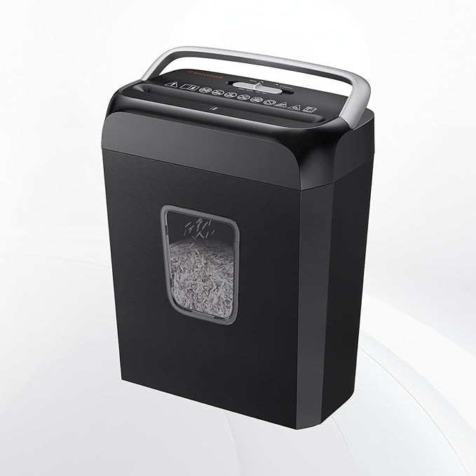 Bonsaii Paper Shredder for Home Office, 6-Sheet Cross-Cut, Shreds Paper, Credit Cards, Mail, Staples & Clips, 3.4-Gallon Clear Bin with Handle