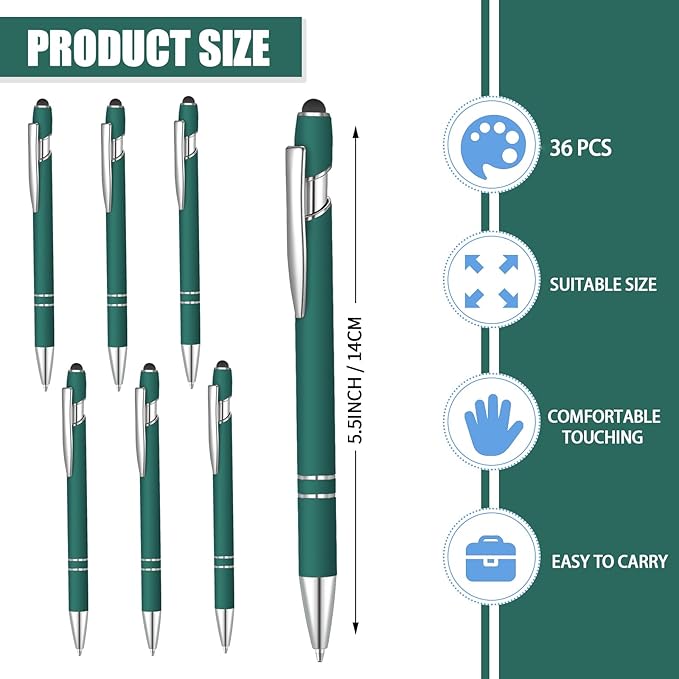 36 Pcs Blue Ink Ballpoint Pen with Stylus 2 in 1 Ballpoint Pen for Touch Screens School Office Coworkers (Green)