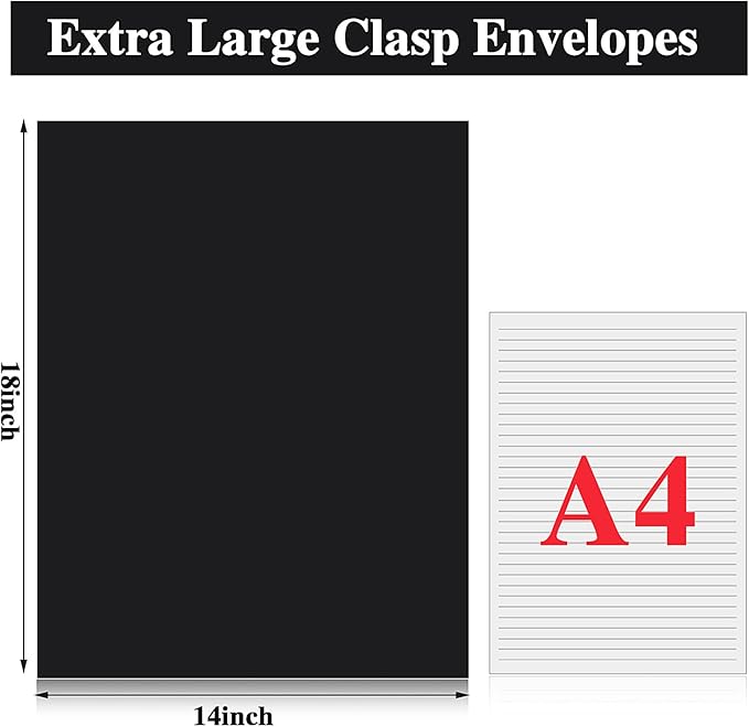 40 Pcs Extra Large Mailing Clasp Envelopes 14 x 18 Inch Jumbo Kraft Catalog Manila Envelope with Clasp Closure for Oversized Big Document Office Home Business School Storing Mailing(Black)