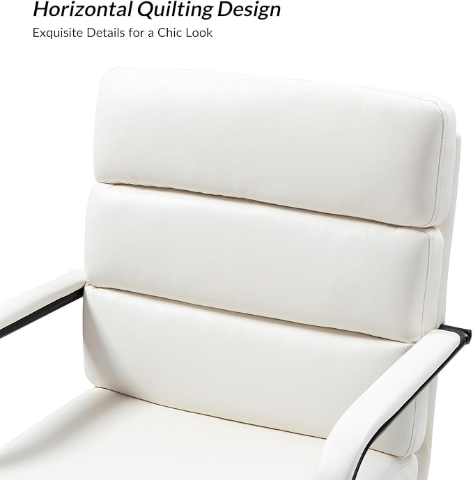 HULALA HOME Modern Faux Leather Home Office Chair with Tilt Lock & Metal Base, Desk Chair with Wheels & Padded Cushion, 360° Swivel Wide Seat Computer Task Chair, White