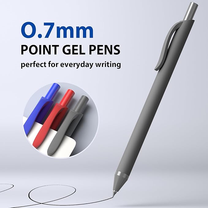 24 Pack Gel Pens Bulk, Black Gel Ink Pens, (0.7 mm) Fine Point Point Pen, Retractable Smooth Writing Pen for Journal Writing,Home Office School Supplies (Black, Red,Blue ink)