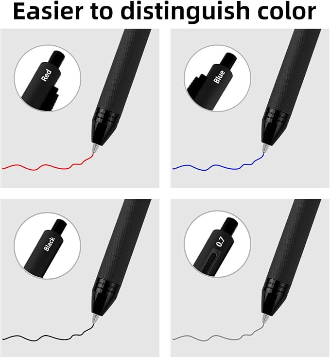 4-in-1 Four-Color Multifunctional Pen, Black/Red/Blue Ballpoint Pen and 0.7mm Mechanical Pencil, Metal Case Pen, Great Gift for Friends, Loved Ones (Black)