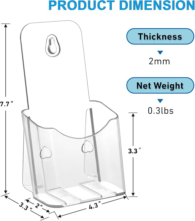 Acrylic Brochure Holder 4x9 Inches Slant Back Design, Clear Display Stand, Plastic Table Stand Sign Holder,Pamphlet Holder Flyer Holder, Acrylic Display Stand, Acrylic Table Signs Plastic Paper Holder for Office, Home, Store, 2 Pack