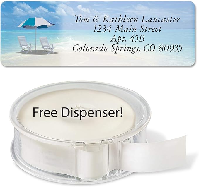 Colorful Images Calm Seas Rolled Personalized Return Address Mailing Labels with Dispenser, Customize with Name & Shipping Address, 250 ¾” x 2½” Self Adhesive, Easy Peel Label Roll